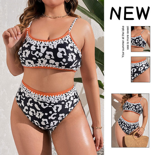 Damen Hochtaillierter Bikini mit animalischem Muster und sportlichem Design R&B