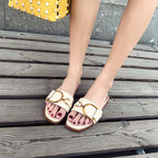 Damen Elegante Slides mit luxuriösem goldenen Akzent und bequemem Fußbett R&B