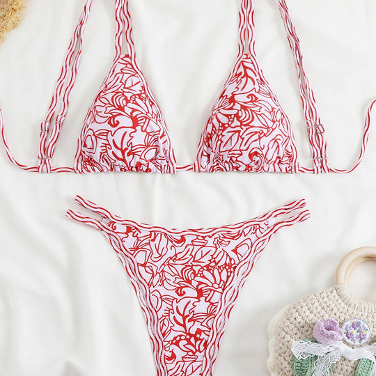 Damen Triangel-Bikini-Set mit verstellbaren Trägern und floralem Muster R&B