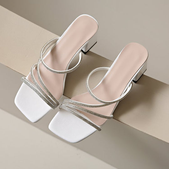 Damen elegante Sandalen mit funkelndem Riemen und Blockabsatz R&B
