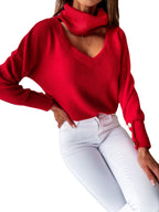 Damen eleganter Pullover mit hochwertigem Halsausschnitt und schicken Druckknöpfen R&B