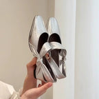 Damen Slingback-Ballerinas mit elegantem Schleifendetail und schimmernder Oberfläche