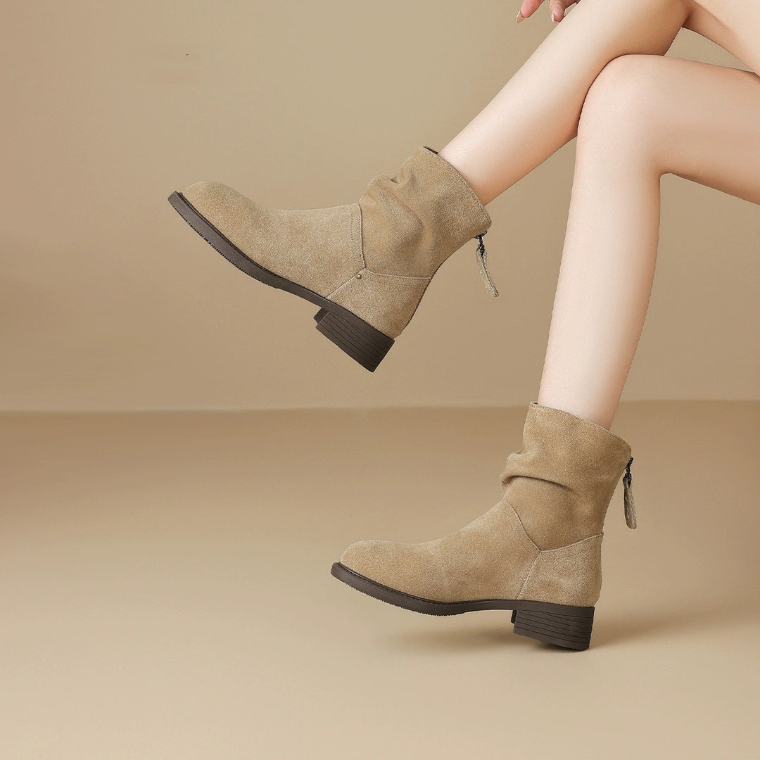Damen modische Stiefeletten aus weichem Wildleder mit lässiger Faltenoptik R&B
