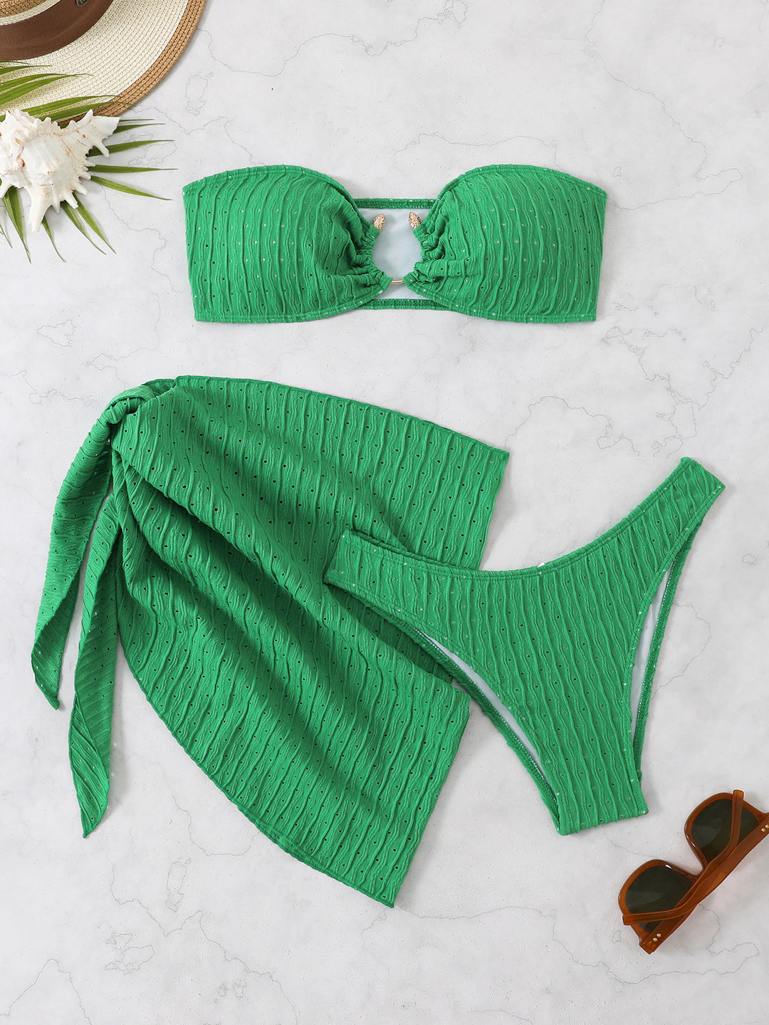 Damen Bandeau-Bikini-Set mit raffiniertem Wickelrock und stilvollen Details R&B