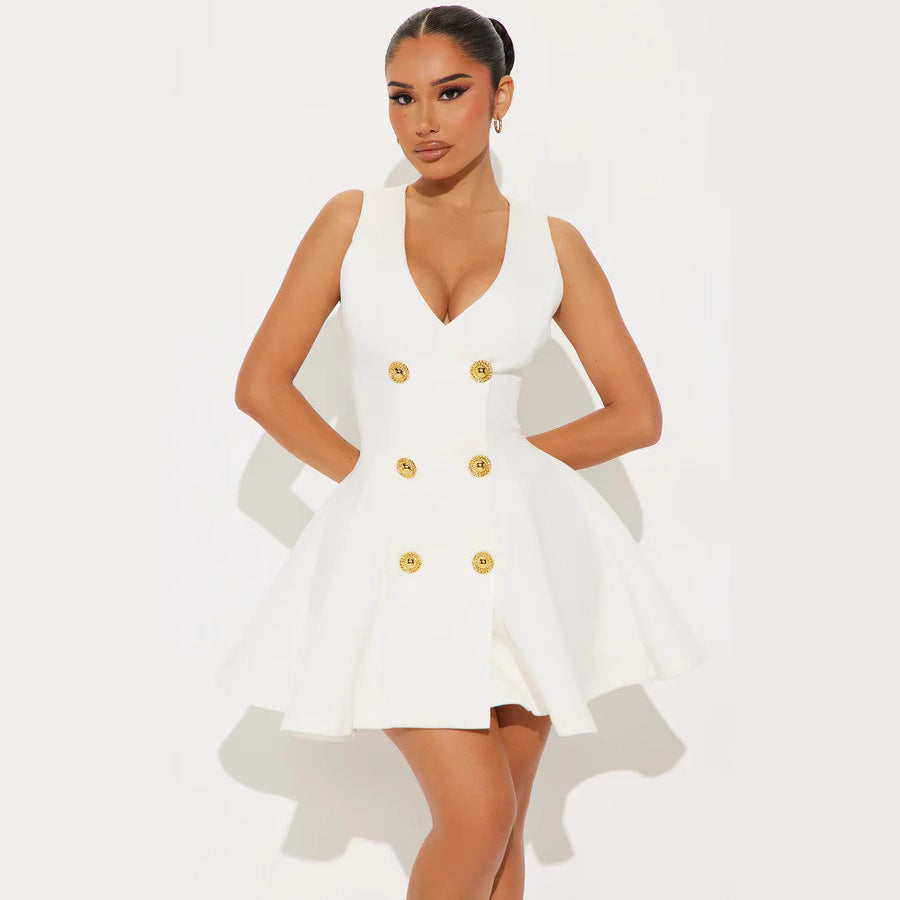 Damen Minikleid mit doppelter Knopfleiste und ausgestelltem Rock R&B