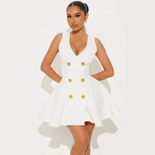 Damen Minikleid mit doppelter Knopfleiste und ausgestelltem Rock R&B