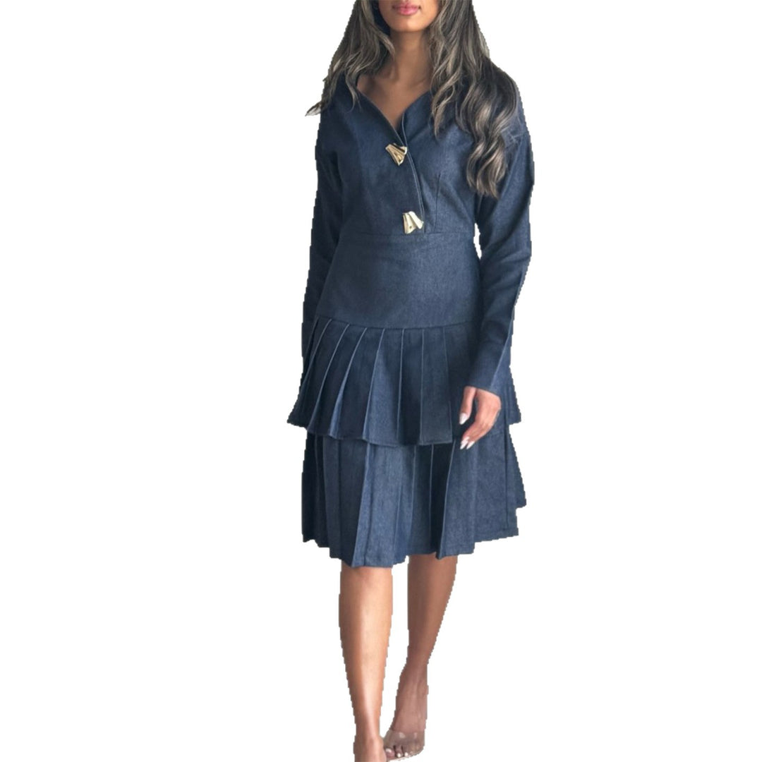 Damen Hemdblusenkleid mit Plissee-Saum und modischen Knopfdetails R&B