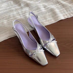 Damen Slingback-Pumps mit eleganter Schleifenverzierung und komfortablem Blockabsatz