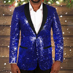 Herren glitzernder Pailletten Blazer mit schwarzem Revers R&B