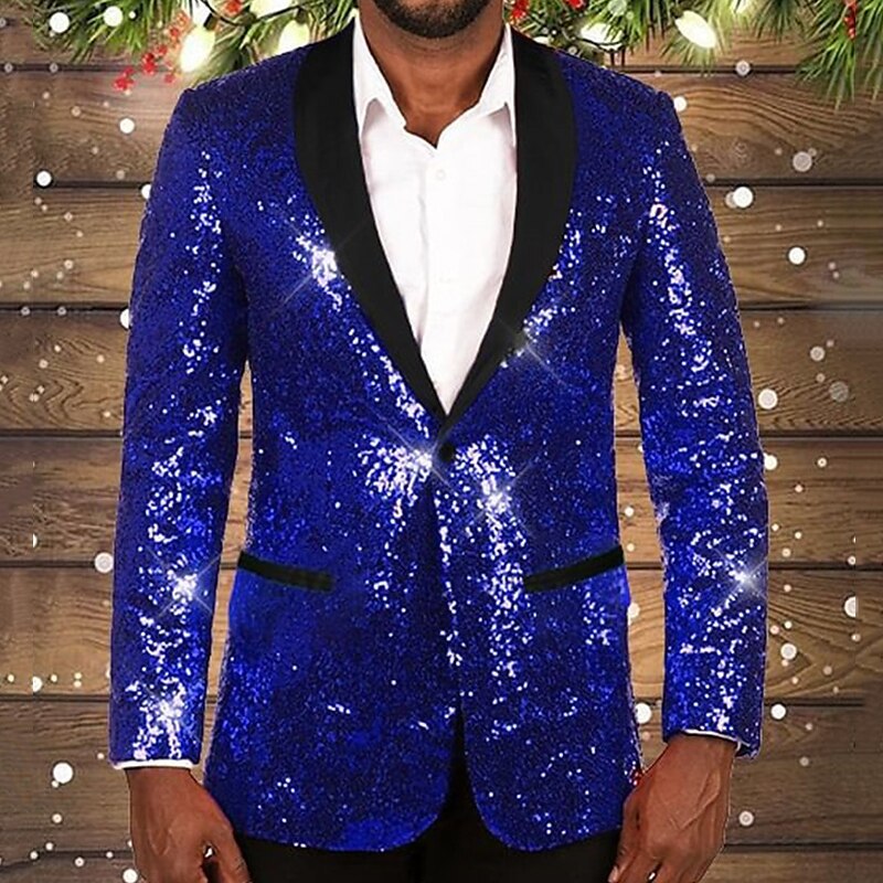 Herren glitzernder Pailletten Blazer mit schwarzem Revers R&B