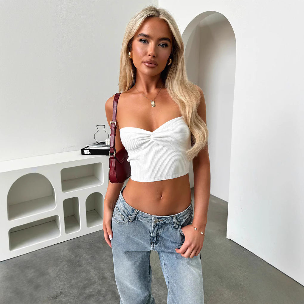 Damen Kurzarm Top mit elegantem Herz-Ausschnitt und geripptem Material R&B