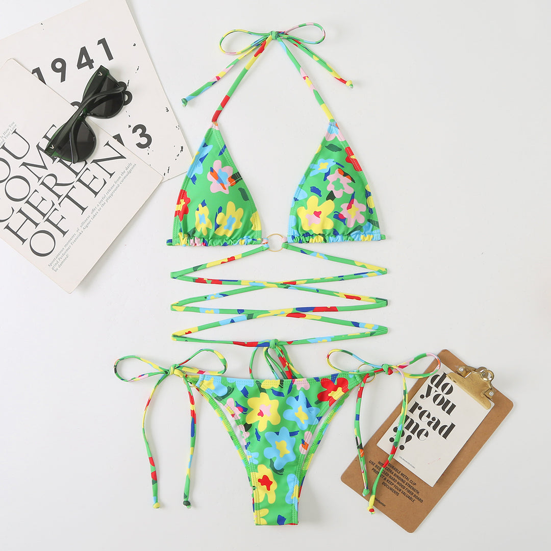 Damen Triangel-Bikini-Set mit verstellbaren Trägern und floralem Design R&B