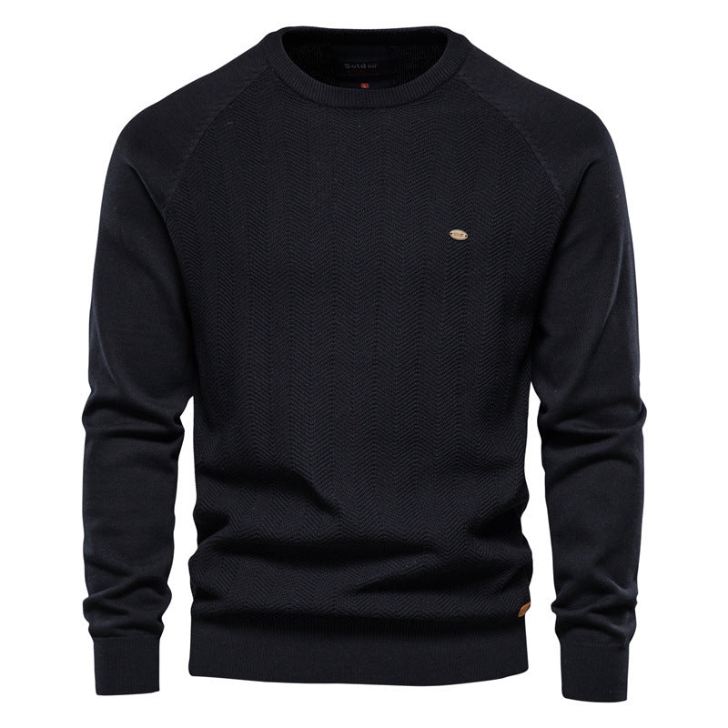 Herren Strickpullover mit elegantem Zickzackmuster und Rundhalsausschnitt R&B