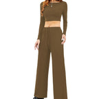 Damen Cropped Oberteil und Weite Hose Set R&B
