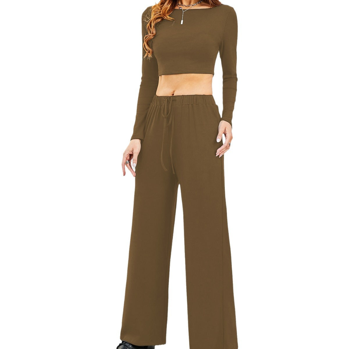 Damen Cropped Oberteil und Weite Hose Set R&B