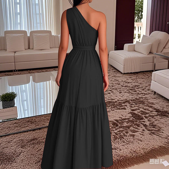 Damen Maxi-Kleid mit asymmetrischem Schnitt und elegantem Taillengürtel R&B