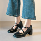 Damen Mary Jane Pumps mit elegantem Riemchen und komfortablem Blockabsatz R&B