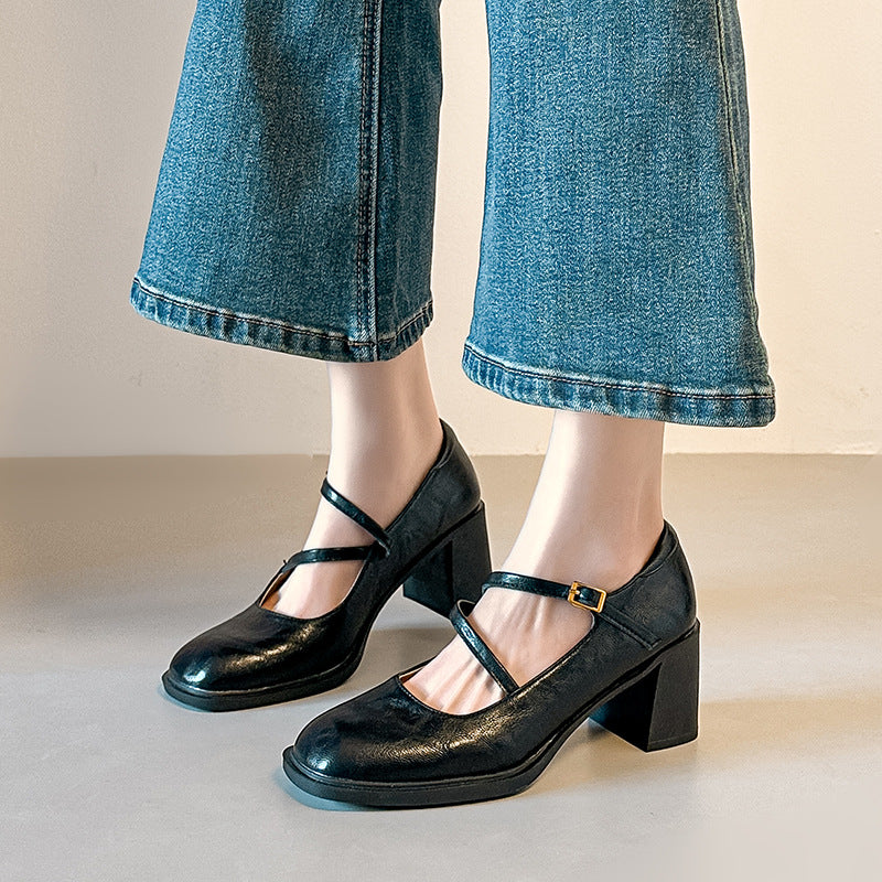 Damen Mary Jane Pumps mit elegantem Riemchen und komfortablem Blockabsatz R&B