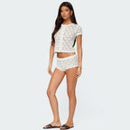 Damen gehäkeltes Set mit Kurzarmoberteil und Shorts R&B