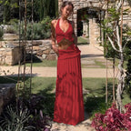 Damen Zweiteiliges Sommer-Outfit mit Knotted Top und fließendem Rock R&B