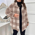 Damen kuschelige Karojacke mit Knopfverschluss und oversized Schnitt