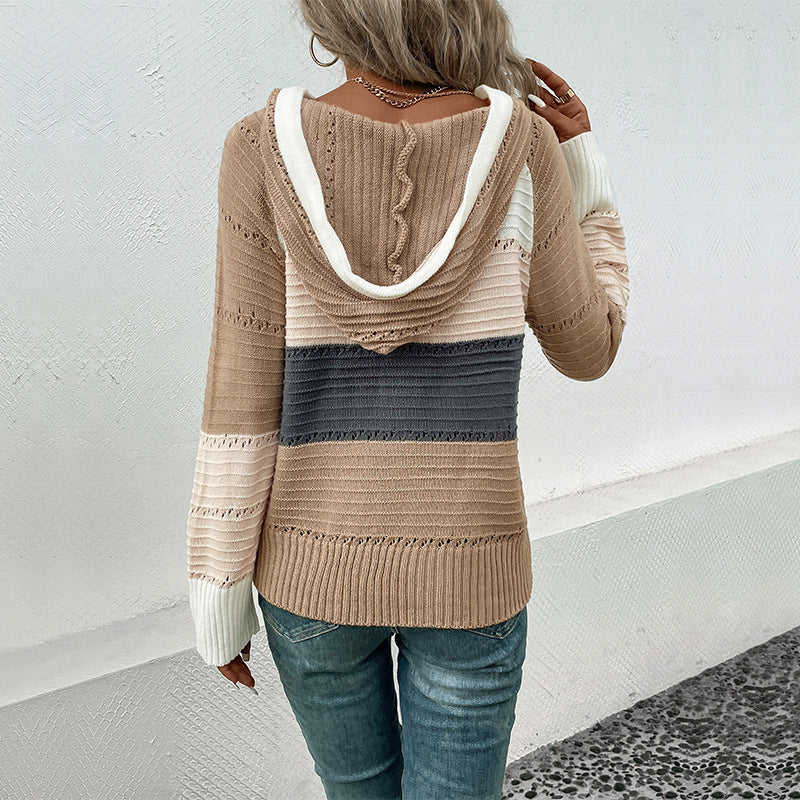 Damen Sweatshirt mit élégantem V-Ausschnitt und strukturiertem Strickdesign R&B