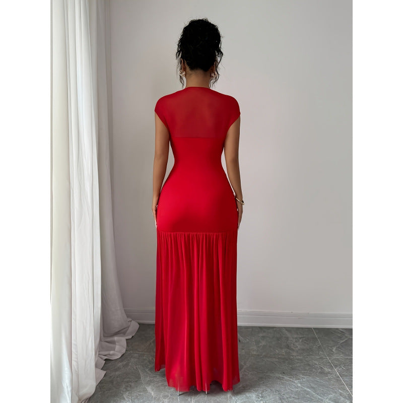 Damen Elegantes Maxikleid mit figurbetontem Schnitt und fließendem Rock R&B