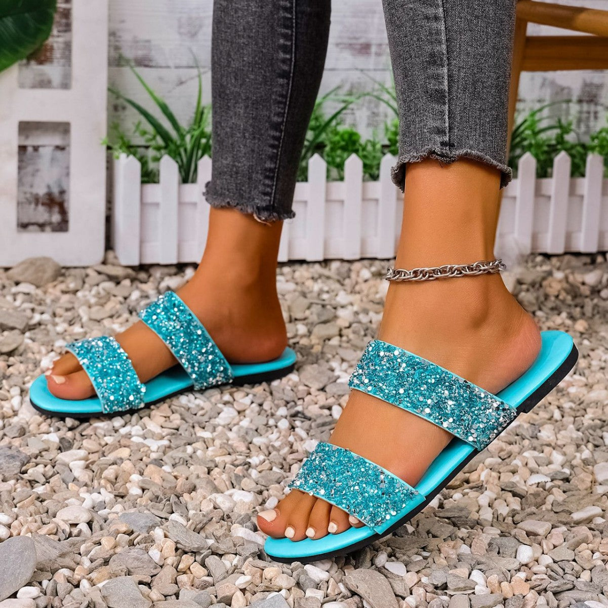 Damen Glamouröse Riemensandalen mit funkelnden Akzenten und weichem Fußbett R&B