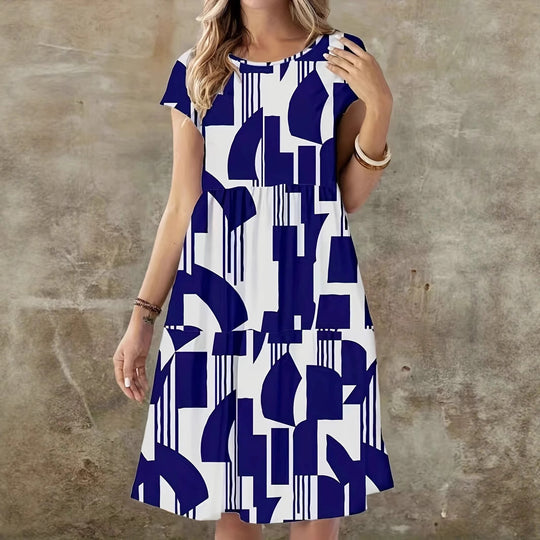 Damen modernes A-Linien Kleid mit geometrischem Druck R&B