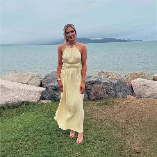 Damen Hochwertiges Plisseekleid mit Häkelkragen und Taillengürtel R&B