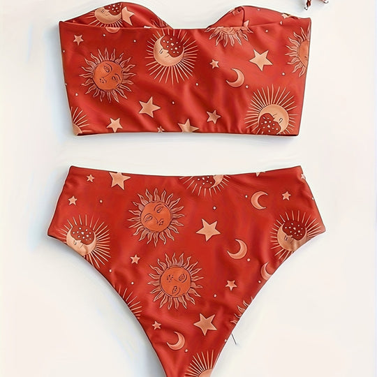Damen Bikiniset mit strukturiertem Oberteil und hoch geschnittenem Hosenrock R&B
