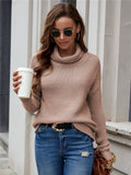 Damen Grober Strickpullover mit hohen Kragen und lässigem Schnitt R&B