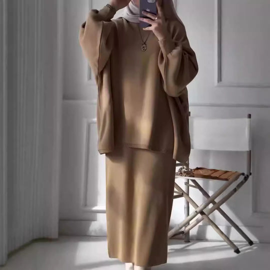 Damen Lässiges Zweiteiler-Kleidungsset mit weitem Schnitt und eleganten Puffärmeln R&B