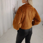 Damen Trendige Kurzjacke im lässigen Biker-Stil mit asymmetrischem Reißverschluss und tiefem Kragen R&B