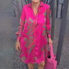 Damen nan knielanges Hemdblusenkleid mit durchgehender Knopfleiste, Kentkragen, Manschetten und lockerer A-Linien-Silhouette R&B
