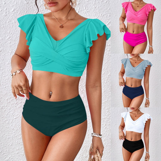 Damen Hochgeschnittener Bikini mit verspieltem Rüschenschnitt R&B