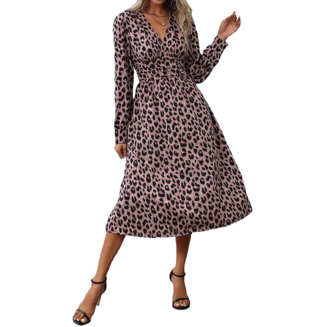 Damen Wickelkleid mit animalischem Print und elegantem V-Ausschnitt R&B