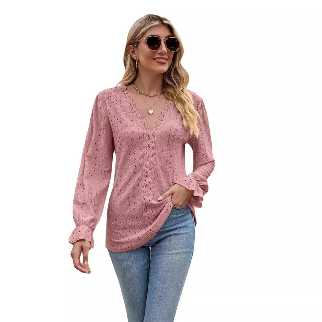 Damen Spitzenbluse mit V-Ausschnitt R&B