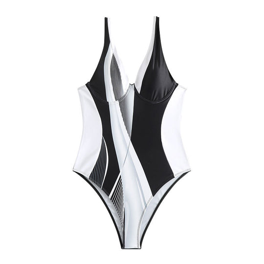Damen Einteiler Badeanzug mit modernem Schnitt und grafischem Design R&B