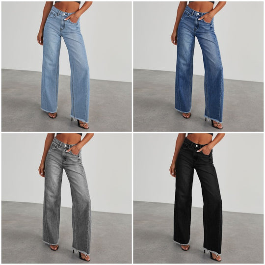Damen Weit geschnittene Jeans mit trendigem fransigem Saum R&B