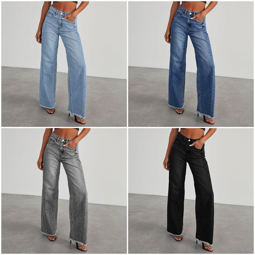 Damen Weit geschnittene Jeans mit trendigem fransigem Saum R&B
