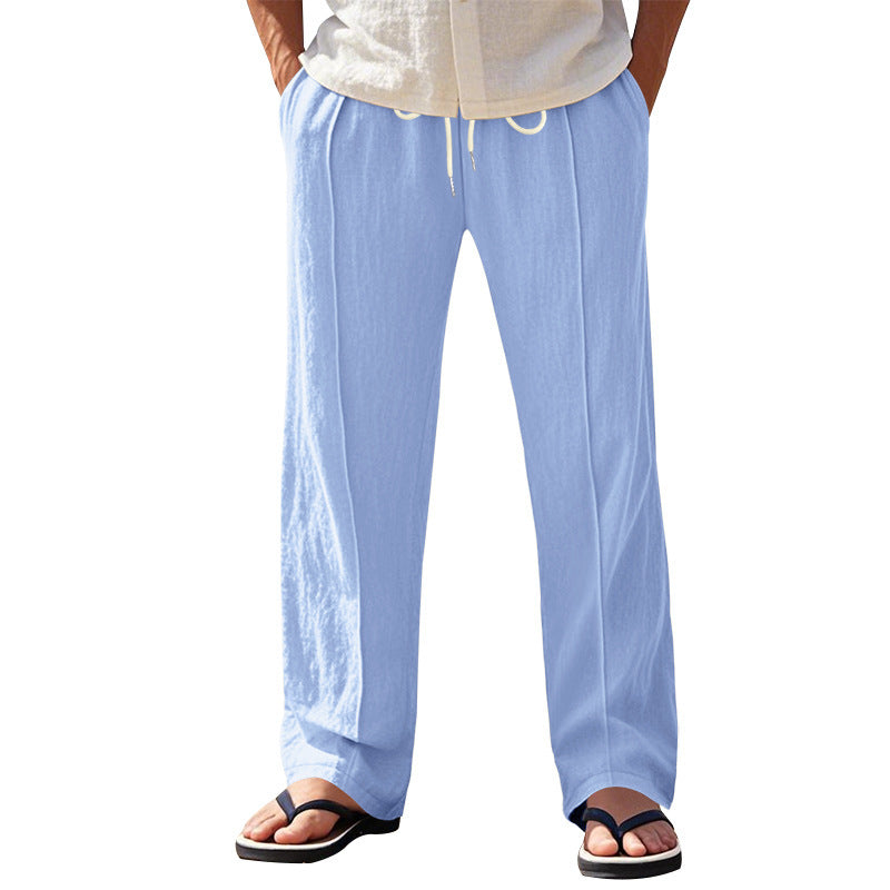 Herren nan relaxed-fit Sommer-Leinenhose mit Bügelfalte elastischem Tunnelzug und Seitentaschen R&B