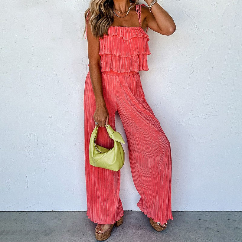 Damen Fließendes Jumpsuit mit Rüschendetails und stylischen Spaghetti-Trägern R&B