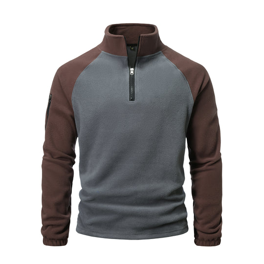 Herren Fleece-Pullover mit halbem Reißverschluss und praktischem Taschen-Design R&B