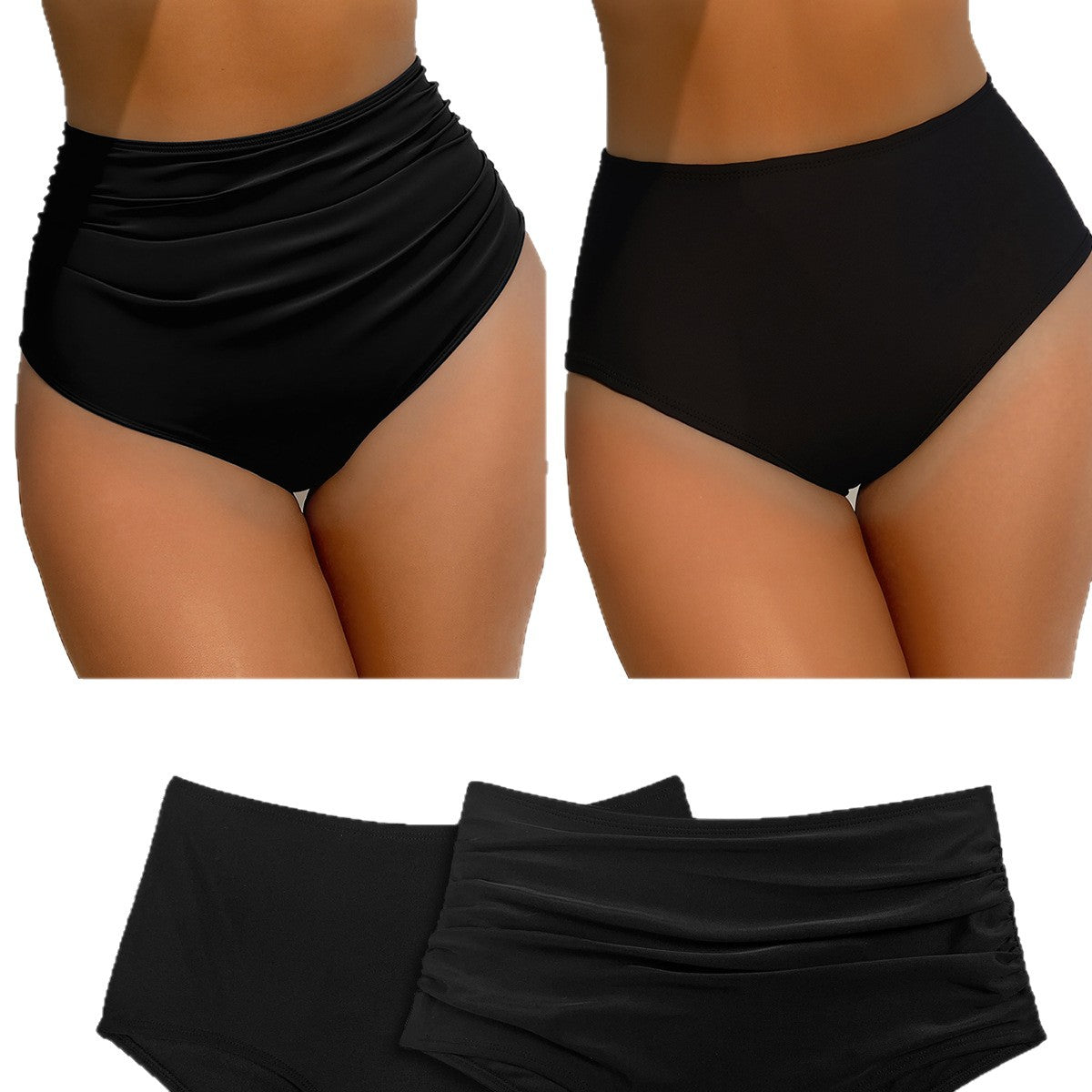 Damen Hochtaillierte Bikini-Hose mit vielseitigem Raffungselement und figurformendem Schnitt R&B