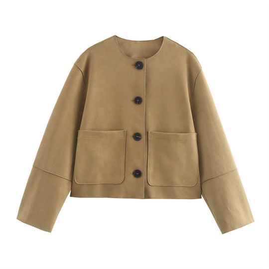Damen lässige Kurzjacke mit praktischen Taschen R&B