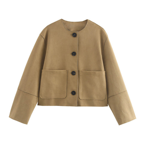 Damen lässige Kurzjacke mit praktischen Taschen R&B