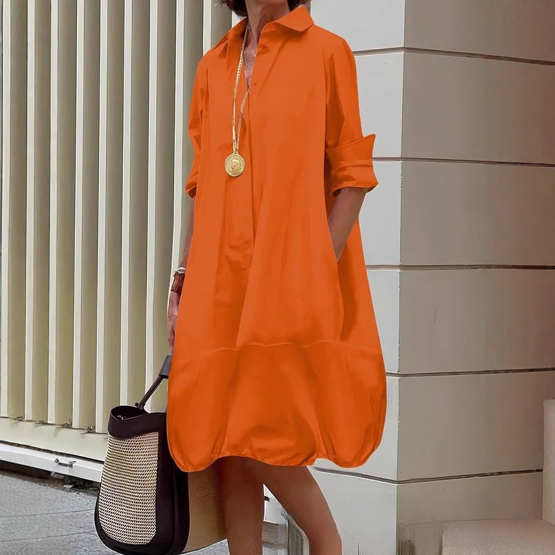 Damen Lässiges Hemdblusenkleid mit weit geschnittenem Saum R&B