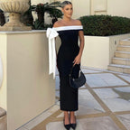 Damen Elegantes schulterfreies Maxikleid mit Schleifendetail R&B