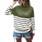 Damen gemütlicher Rollkragenpullover mit Streifenmuster R&B
